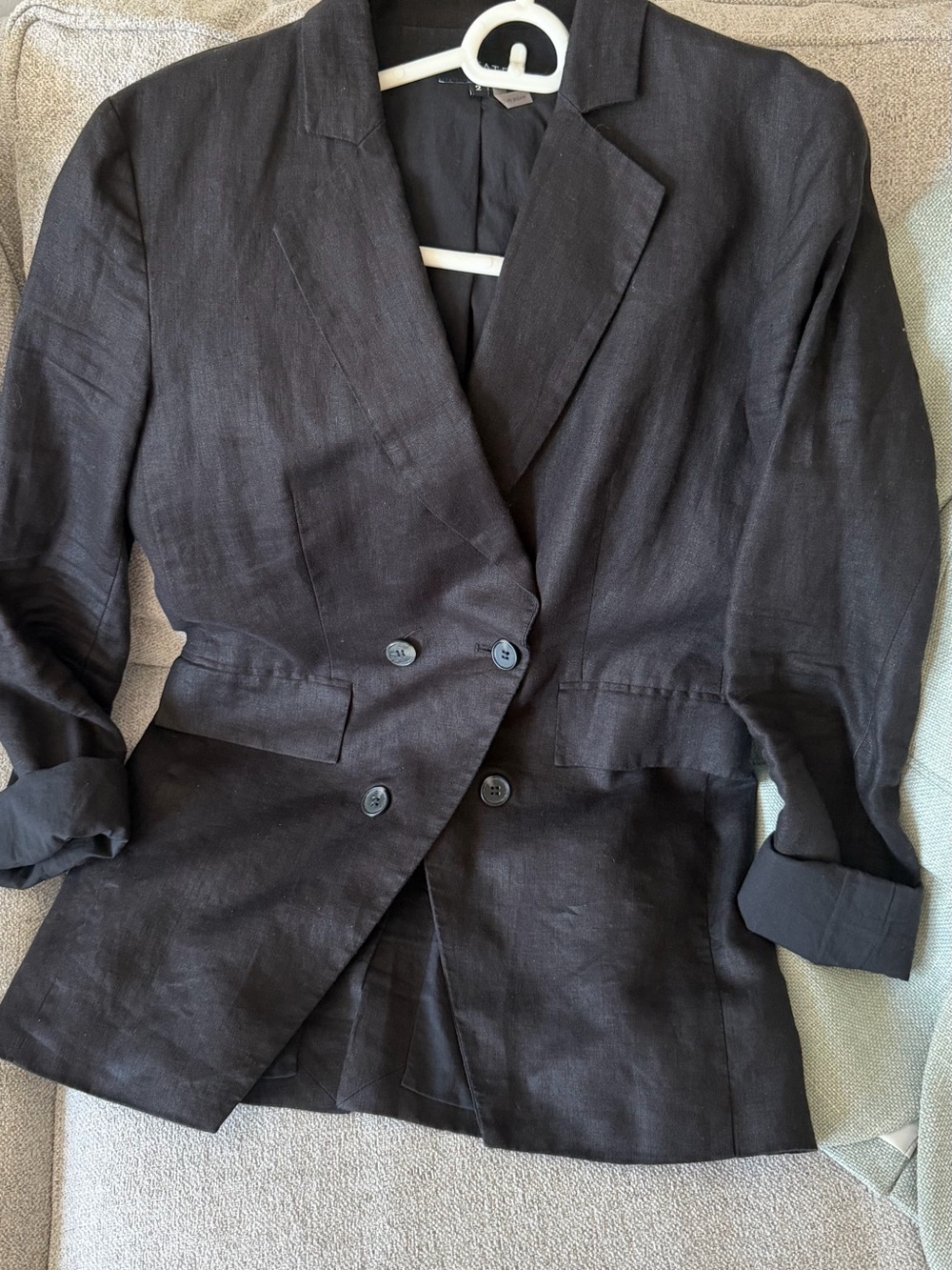 1. State Black Double-Breasted Linen Blazer